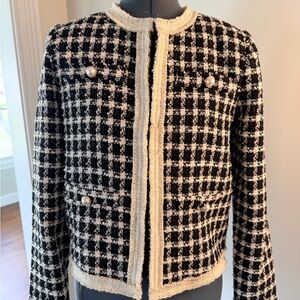 Tahari Black and Cream Checkered Blazer